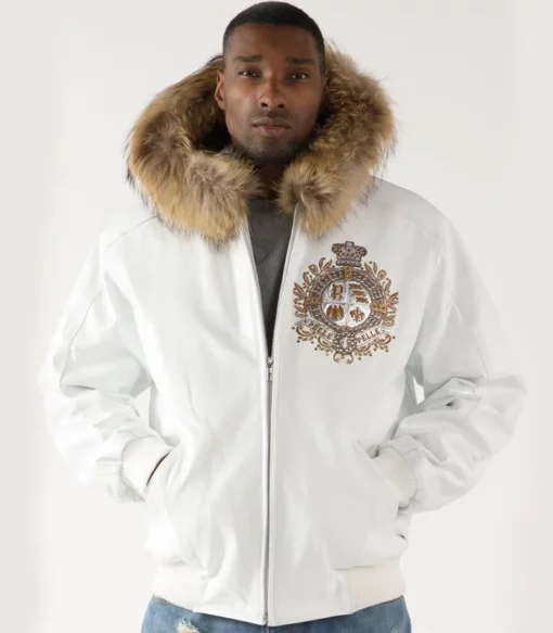 Pelle Pelle Men Marc Buchanan White Crest Fur Hooded Leather Jacket