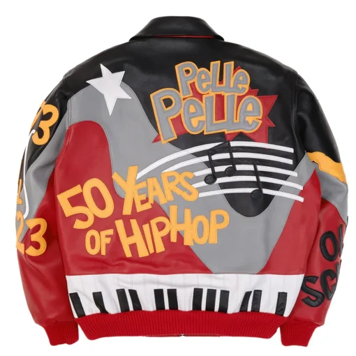 Pelle Pelle Men’s 50 Years of Hip Hop Rap Red & Black Leather Jacket
