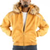 Pelle Pelle Men’s Airborne Fur Hooded Skin Wool Yellow Jacket