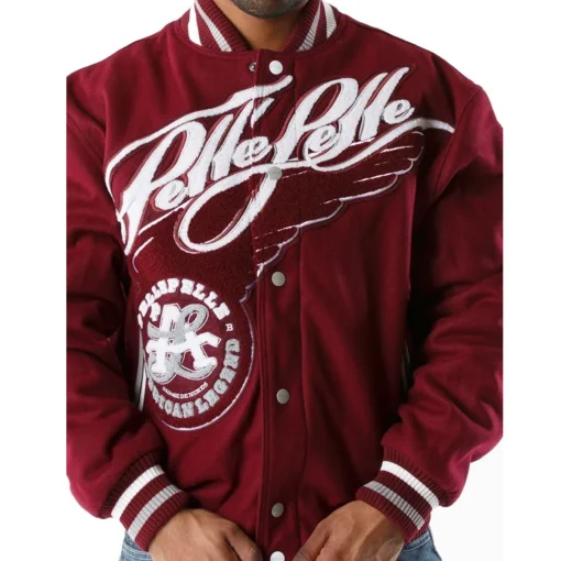Pelle Pelle Men's American Legend Maroon Varsity Jacket