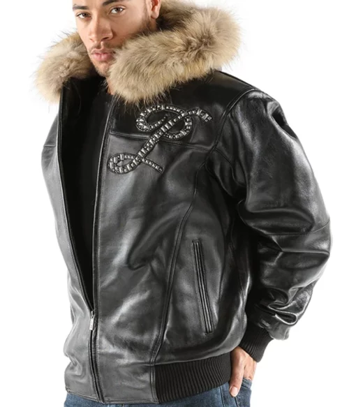 Pelle Pelle Mens Black Hood Real Leather Jacket