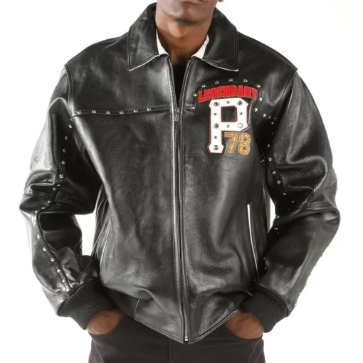 Pelle Pelle Mens Black Legendary Studded Jacket