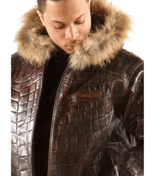 Pelle Pelle Mens Crocodile Skin Brown Leather Jacket