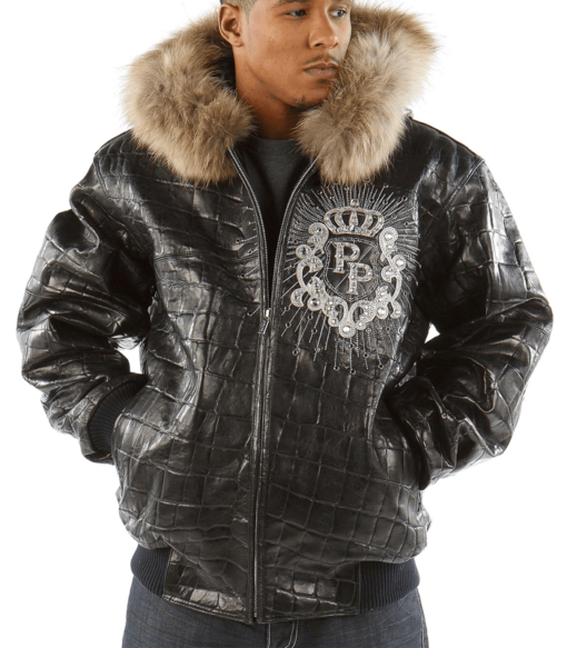 Pelle Pelle Crest Black Leather Jacket With Fur Collar
