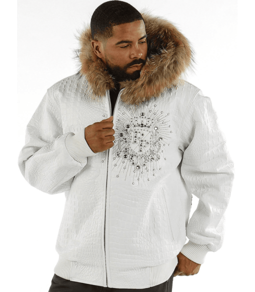 Pelle Pelle Crest White Leather Jacket With Fur Collar