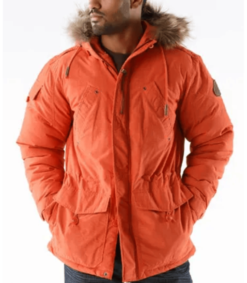 Pelle Pelle Mens Fur Hooded Snorkel Orange Jacket