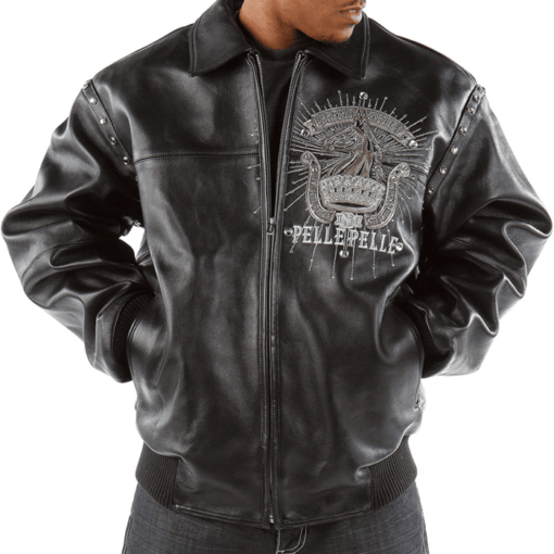 Pelle Pelle Mens Grandmaster Black Plush Leather Jacket