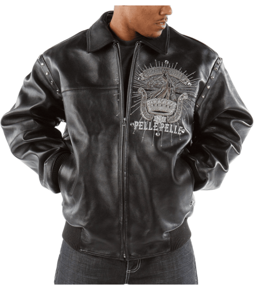 Pelle Pelle Mens Grandmaster Black Plush Leather Jacket