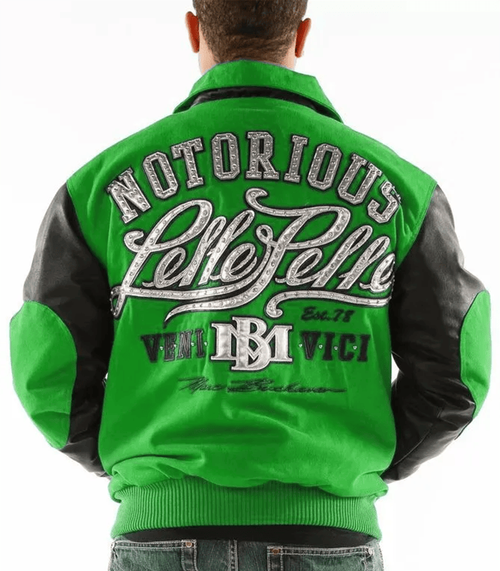 Pelle Pelle Mens Green and Black Varsity Jacket - PellePelle