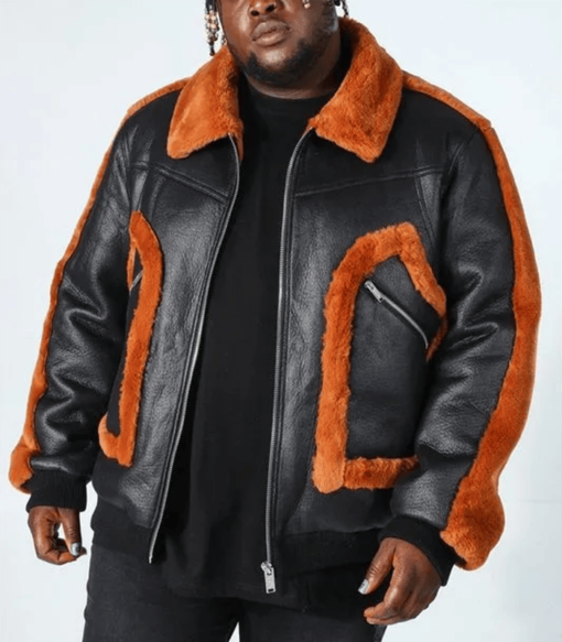Pelle Pelle Mens Leather Look Faux Fur Trim Aviator Jacket