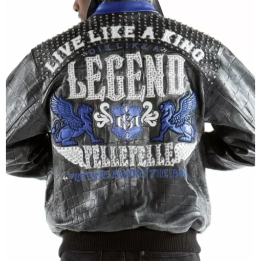 Pelle Pelle Mens Live Like A King Studded Black Leather Jacket