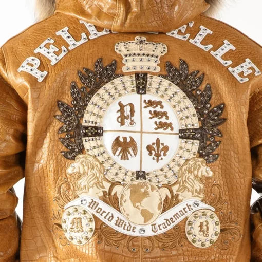 Pelle Pelle Men's Marc Buchanan Brown Crest Fur Hooded Pure Top Grain Leather Jacket