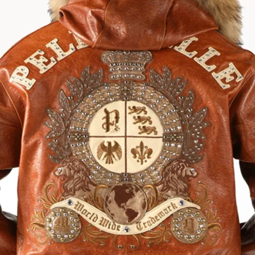 Pelle Pelle Men's Marc Buchanan Dark Brown Crest Fur Hooded Top Grain Leather Jacket