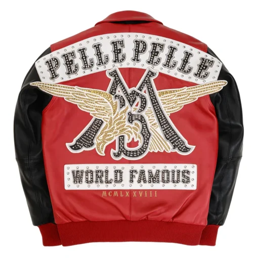 Pelle Pelle Men’s Marc Buchanan Red and Black World Famous Studded Leather Jacket