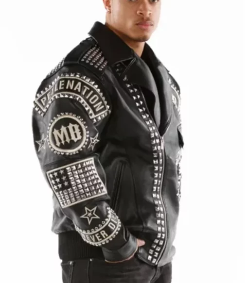 Pelle Pelle Mens Nation Rebel Soul Studded Black Full Real Leather Jacket