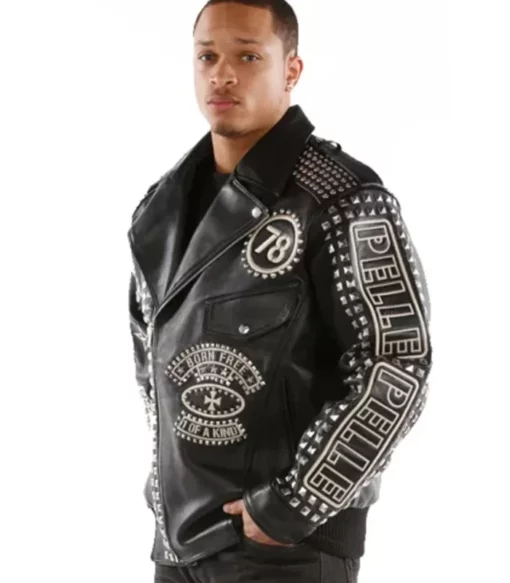 Pelle Pelle Mens Nation Rebel Soul Studded Black Pure Best Quality Leather Jacket