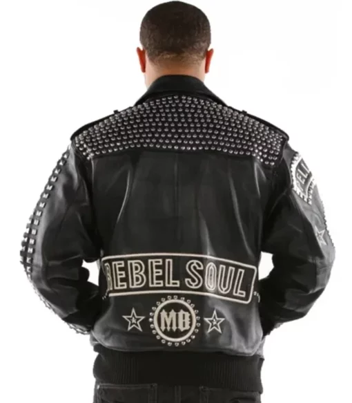 Pelle Pelle Mens Nation Rebel Soul Studded Black Pure Leather Jacket