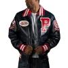 Pelle Pelle Mens Navy Blue Plush Varsity Bomber Leather Jacket