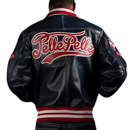 Pelle Pelle Men's Navy Blue Plush Varsity Bomber Real Leather Jacket