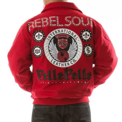 Pelle Pelle Mens Rebel Soul Studded Red Wool Jacket