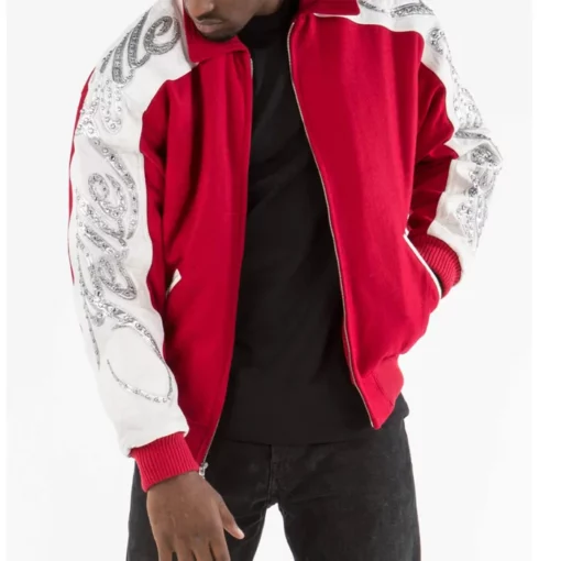 Pelle Pelle Mens Red Script Studded Wool Jacket