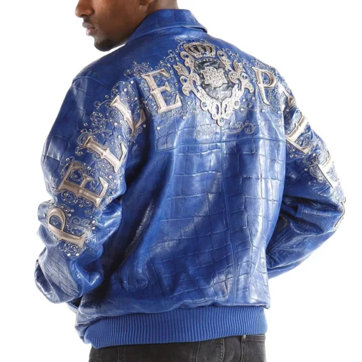 Pelle Pelle Mens Shoulder Crest Blue Leather Jacket