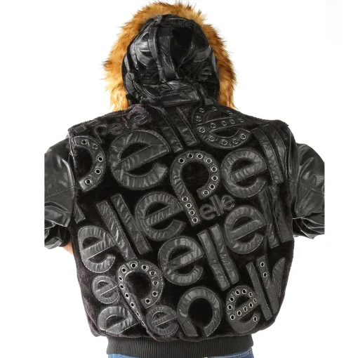 Pelle Pelle Men's Signature Black Fur Hooded Top Full Leather Jacket