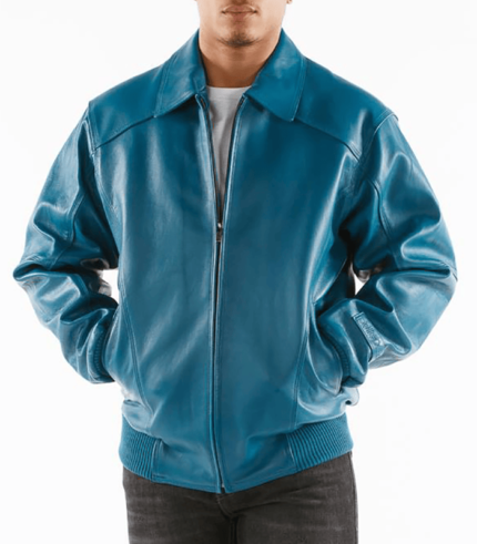 Pelle Pelle Mens Aqua Blue Leather Jacket - PellePelle.com