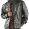 Pelle Pelle Mens Studded Quilted Black Jacket