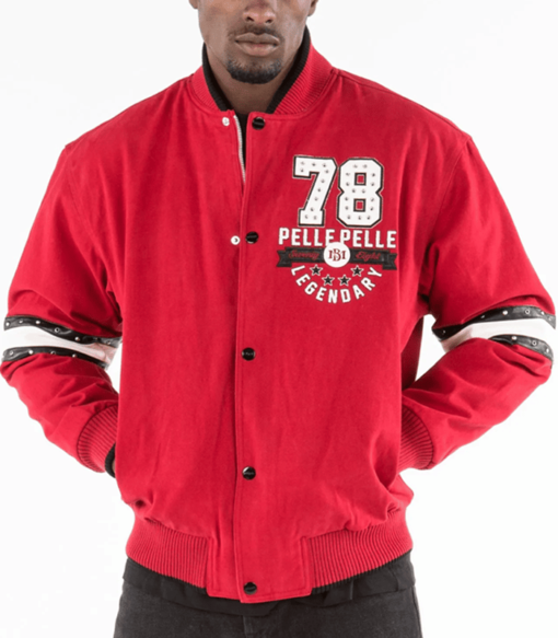 Pelle Pelle Mens Superior Red Varsity Jacket