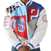 Pelle Pelle Men’s White And Blue Slam Dunk Leather Jacket