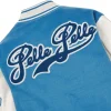 Pelle Pelle Men's World Famous MB 1978 Blue and White Varsity Wool Jacket with Leather Sleeves