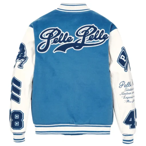 Pelle Pelle Men's World Famous Marc Buchanan 1978 Blue Varsity Wool Jacket