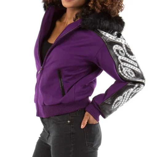 Pelle Pelle Purple Script Studded Wool With Hooded Jacket