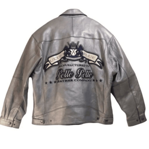 Pelle Pelle Rare Vintage Gray Leather Embroidered Jacket