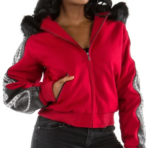 Pelle Pelle Red Black Script Studded Wool Jacket