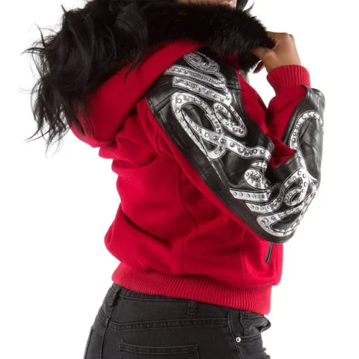 Pelle Pelle Red Black Script Studded Wool Womens Jacket