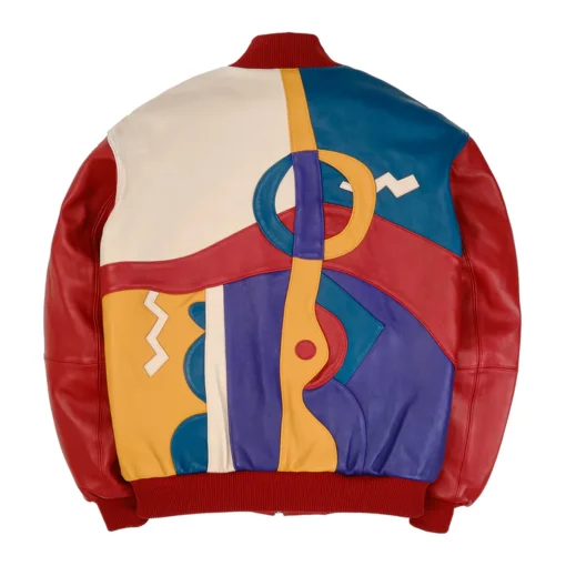 Pelle Pelle Red and Multi Picasso Leather Jacket For Men's