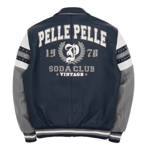 Pelle Pelle Soda Club Vintage Arches 1978 Navy Blue and Grey Leather Jacket