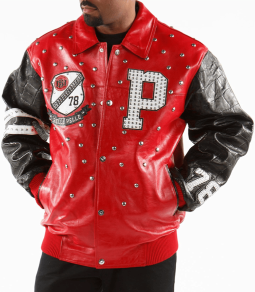 Pelle Pelle Studded Letterman Red Jacket
