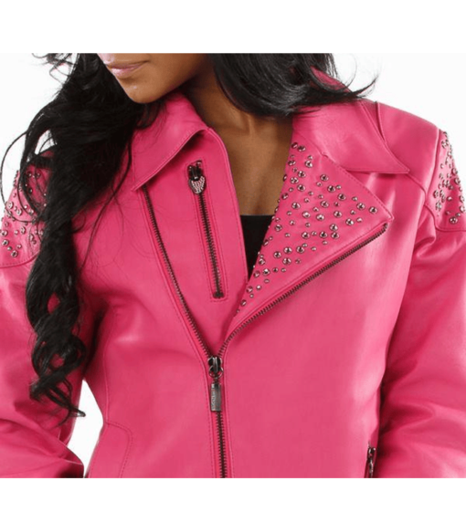 Pelle Pelle Studded Asymmetrical Princess Cut Pink Leather Jacket