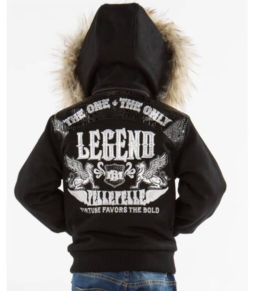 Pelle Pelle The One The Only Lengend Black Fur Hooded Kids Jacket