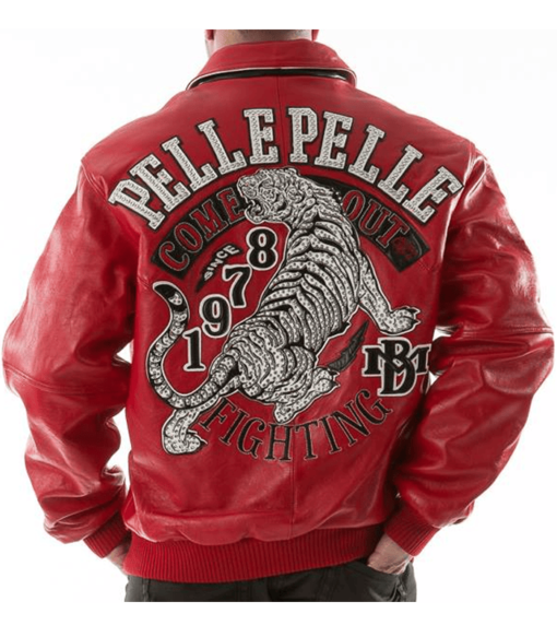 Come Out Fighting Pelle Pelle Tiger Red Leather Jacket