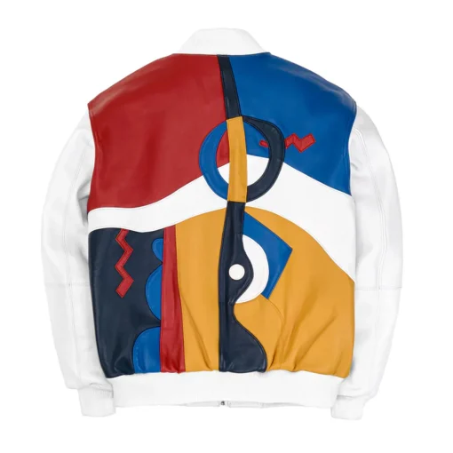Pelle Pelle White and Multi Picasso Leather Jacket For Men's