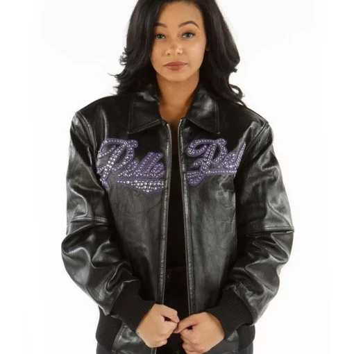 Pelle Pelle Women Black Encrusted Studded Leather Jacket