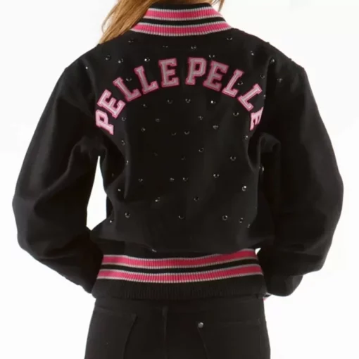 Pelle Pelle Women Black Wool Varsity Studded Jacket