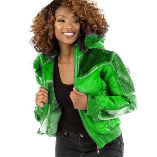 Pelle Pelle Women Green Fur Hooded Jacket