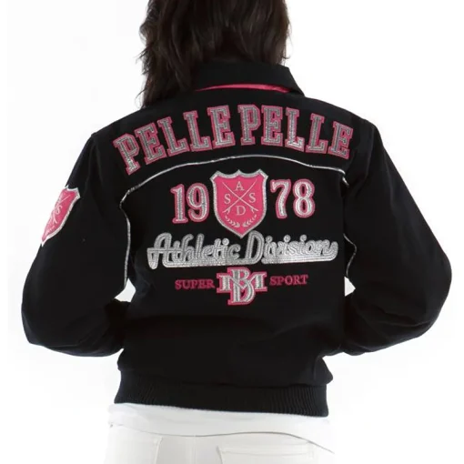 Pelle Pelle Women's 1978 Athletic Division MB Super Sport Black and Pink Wool Jacket