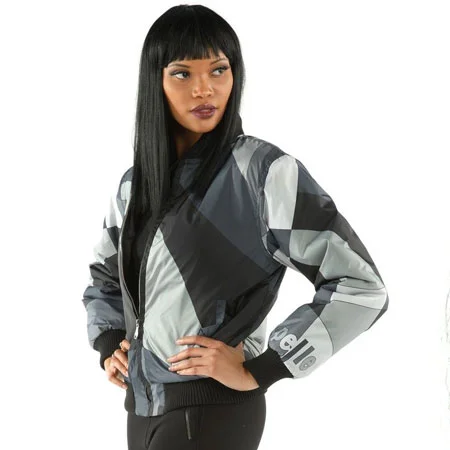 Pelle Pelle Womens Abstract Nylon Black and Grey Jacket