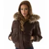 Pelle Pelle Womens Bold Brown Wool Fur Hooded Jacket